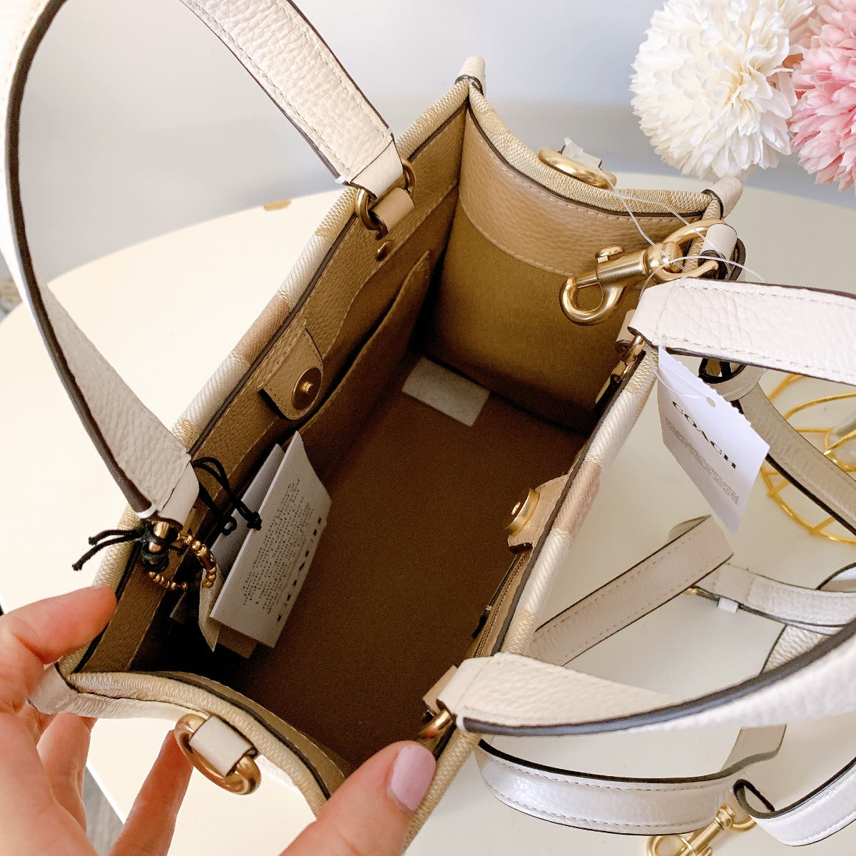 Coach C8448 Dempsey Carryall In Signature Jacquard With Stripe And Coach Patch In Gold/Light Khaki Chalk Coach C8448 Dempsey Carryall In Signature Jacquard With Stripe And Coach Patch In Gold/Light Khaki Chalk